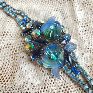 Vintage EDLEE Blue Statement AB Rhinestone Bracelet VERY Rare 1950s